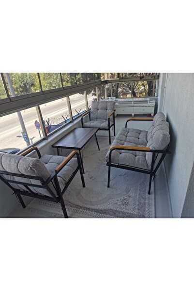 Sofmina Mars Gri Balkon, Bahçe, Cafe - Salon - Metal Kanepe Koltuk Takımı - 2+1+1 + Sehpa