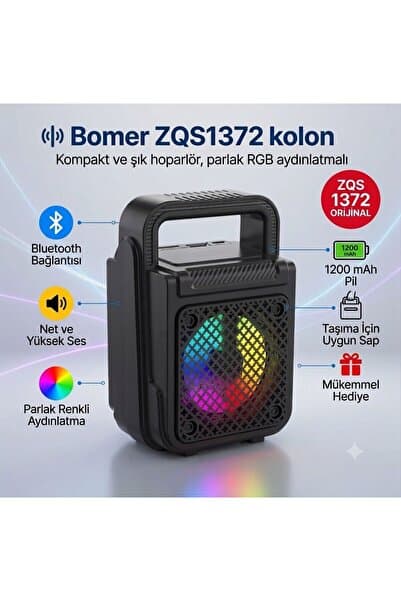BOMER ZQS1372 BLUETOOTH TAŞINABİLİR KABLOSUZ HOPARLÖR RGB IŞIKLI USB TF FM DESTEKLİ 8W