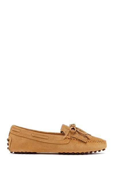 Derimod Kadın Camel Püsküllü Süet Deri Loafer 26PFD291010