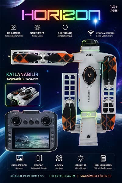 TECHNOMEN Katlanabilir Kameralı Drone HD Kamera LED Işıklı Akıllı Telefon Kontrollü Uzaktan Kumandalı Drone