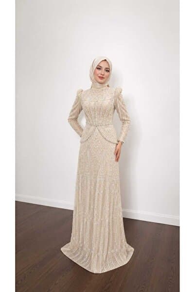 GARDROP GİYİM BONCUK İŞLEMELİ PEPLUM DETAYLI TESETTÜR ABİYE ELBİSE