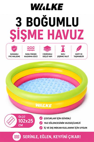 Walke Splash 3 Boğumlu Şişme Çocuk Havuzu 102x25 cm Bahçe ve Balkon Havuzu 14102