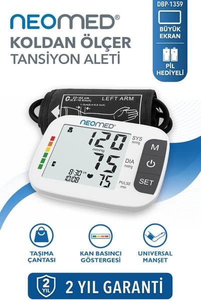 neomed DBP-1359 Büyük Ekranlı Hafızalı Üstk Koldan Dijital Tam Otomatik Tansiyon Aleti