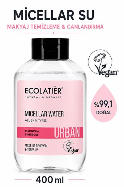ECOLATIER Micellar Su Makyaj Temizleyici %99 Doğal İçerikli Nemlendirici Tüm Cilt Tipleri İçin
