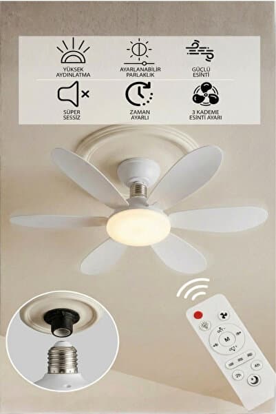 İronika 6 Kanatlı Led Lamba 3 Kademe 3 Renk Işıklı Sessiz Tavan Vantilatörü Kumandalı Tavan Fanı Led Ampül