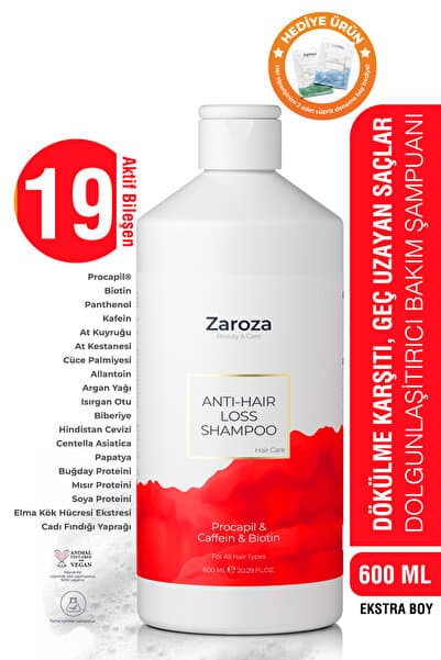 ZAROZA Saç Dökülme Karşıtı Hızlı Uzamaya Yardımcı Güçlendirici Procapil Biotin Şampuan 600ml Erkek Kadın
