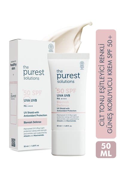 The Purest Solutions Leke Karşıtı ve Cilt Tonu Eşitleyici Renkli Güneş Koruyucu Krem SPF 50, 50 ml