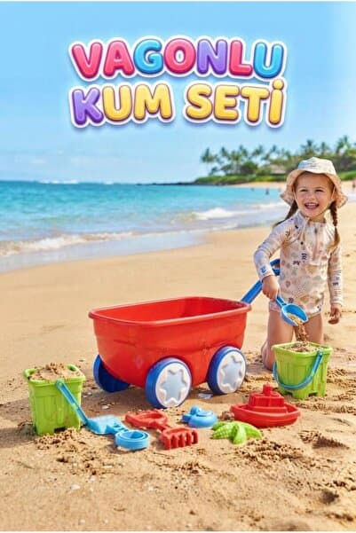 Tıfıl Toys Çekçek Vagonlu Kum Seti - Plajda Eğlenceye Hazır Ol 6 Parça Eğitici Renkli Kum Oyun Seti