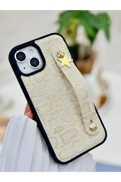 Go Aksesuar Iphone 15 - 14 - 13 Uyumlu Tutacaklı Yıldız Tasarımlı Deri Görünümlü Esnek Silikon Kılıf
