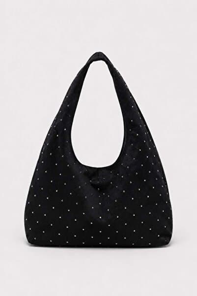Madamra Siyah Kadın Süet Shopper Yumuşak Form Omuz Çantası