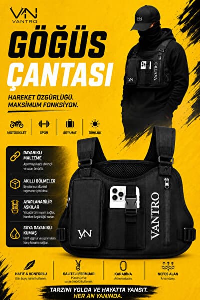 vantro Telefon Tutuculu Motorcu Göğüs Çantası – Moto Vlog, Spor ve Video Çekimi İçin