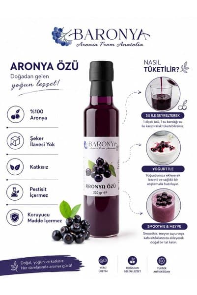 baronya Yoğunlaştırılmış %100 Aronya Özü (Aronya Konsantresi) Katkısız 330gr