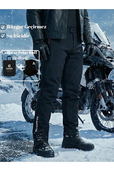OUTDO Premium Softshell Motorsiklet Pantolonu SİYAH Polar Buff Hediyeli