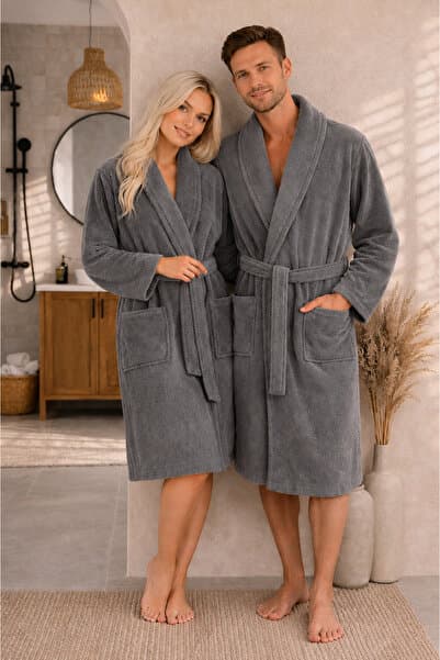 sternen glanz Angela Unisex Pamuklu Şal Yaka Yetişkin Tekli Bornoz