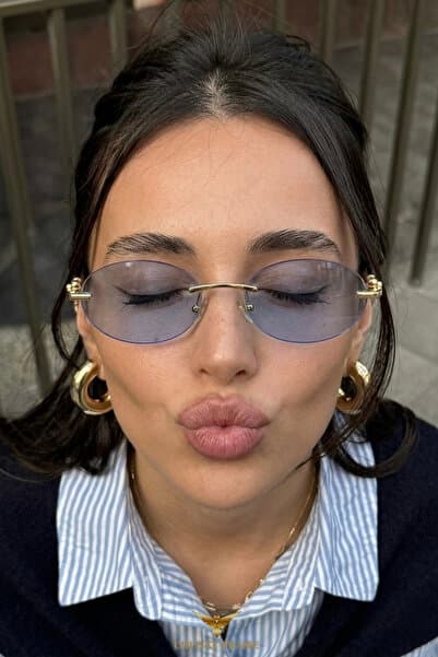 Chunky Frame Cartiess Unisex Elips Mavi Gold Çerçeveli Ultra Hafif Uv400 Filtreli Güneş Gözlüğü