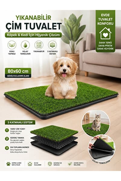 Black Gold Pro Akıllı Çim Tuvaleti Köpek Kedi İçin 3 Katmanlı Yıkanabilir Hazneli 80x60 Büyük Boy