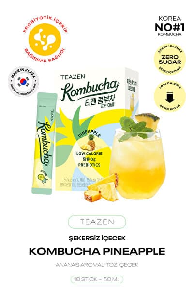 TEAZEN Probiyotik Ve Lif İçeren Bağırsak Sağlığı Destekli Şekersiz İçecek Kombucha Pineapple