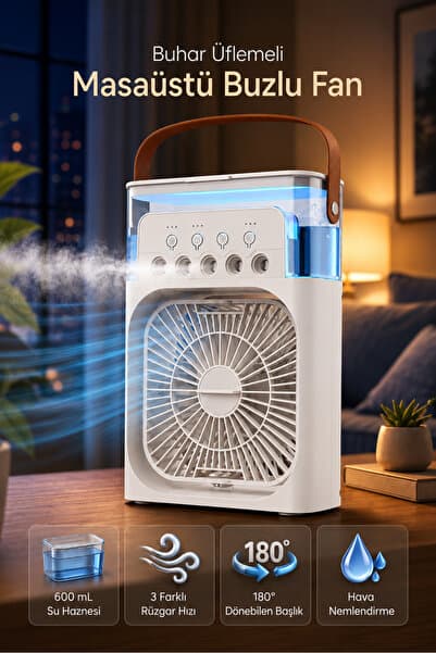 SEYUTECH Masaüstü Buzlu Soğutmalı Fan Buhar Üflemeli Taşınabilir LED Işıklı Hava Nemlendiricili Hava Soğutucu Vantilatör