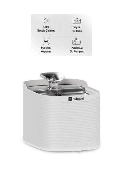 Hubspet Kedi Su Pınarı | 5200 mAh, 2.5L, Kablosuz, Hareket Sensörü Modu, Çelik Kase (H312)