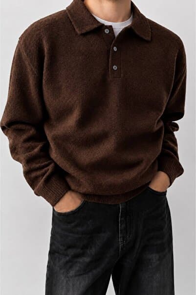 SERABLANKA Erkek Polo Yaka Oversize Triko Kazak – Rahat Kalıp