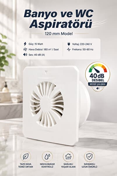NZB Banyo WC Tuvalet Havalandırma Fanı Duvar Tipi Aspiratör Mutfak Hava Süper Sessiz Aspiratör 120 mm