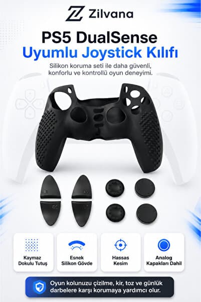 Zilvana PS5 DualSense Uyumlu Ultra Kalite Yumuşak Silikon Kılıf – Gamepad Joystıck Koruyucu