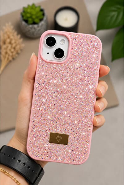 Go Aksesuar Iphone 13 - 14 ve 15 Uyumlu ELMAS Tasarımlı Taşlı Işıltılı Parlak Pırlanta Silikon Kılıf