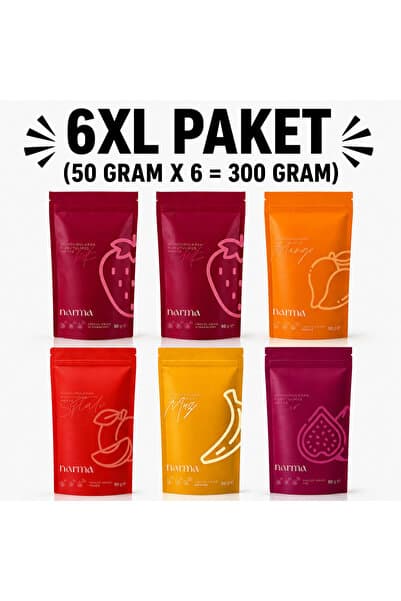 Narma Altılı Mix Paket Freeze Dried 100 gr Çilek, 50 gr Mango, 50 gr Şeftali, 50 gr İncir ve 50 gr Muz Dondurularak Kurutulmuş Meyve Cipsi-Toplam 300 gr