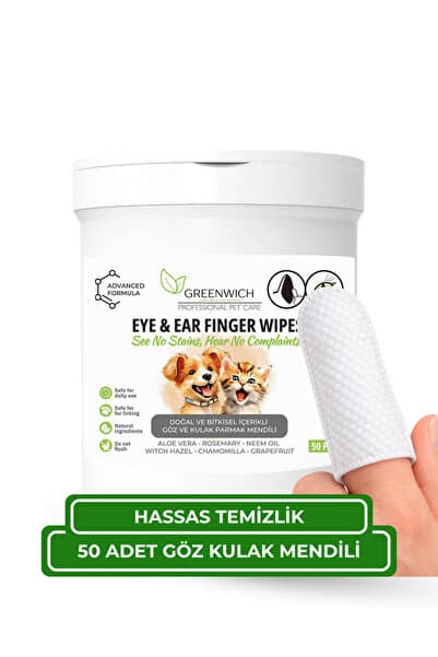 Greenwich Zero Point of Beauty Göz ve Kulak Parmak Mendili 50 Adet – Tek Kullanımlık Vegan Temizleme Mendili | Kedi ve Köpek | Günlük Göz ve Kulak Hijyen Bakımı