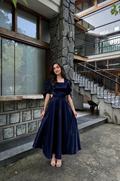 Nika Fashion LACİVERT SATEN RÜYA ELBİSE