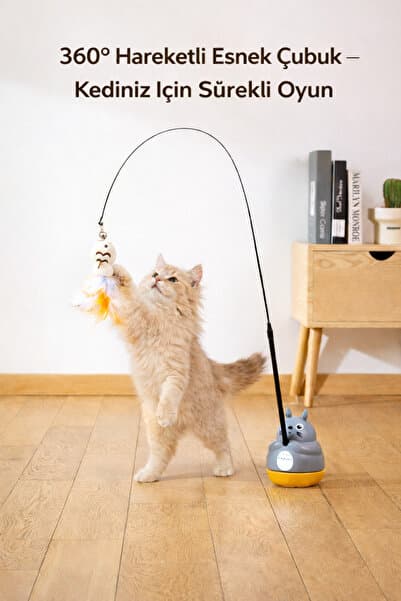 Duffa Hareketli Dönebilen Olta Kedi Oyuncağı Sabit veya El | Bantlı Esnek Çubuklu Yere Yapışan Kedi Oyuncağı