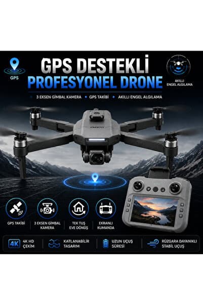 SMAYLİNG GPS Destekli Profesyonel Drone 4K Kamera, 3 Eksen Gimbal, Engelden Kaçınma Sensörü, Ekranlı Kumanda, Tek Tuş Eve Dönüş