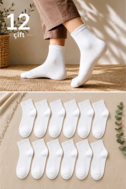 ck socks 12 Çift Beyaz Yarım Konç Unisex Çorap | Pamuklu, Nefes Alan, Terletmeyen
