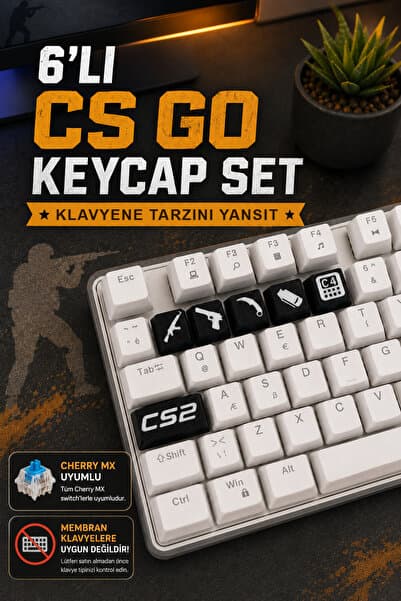Makerpax CS2 Temalı Oyuncu Keycaps 6'lı Set - Cherry MX Uyumlu Mekanik Klavye Tuş Takımı