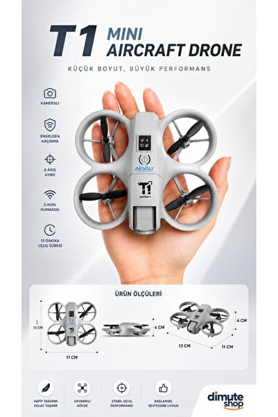 Dimute Shop T1 Mini Aircraft Drone Kameralı Headless Mod Engelden Kaçınma