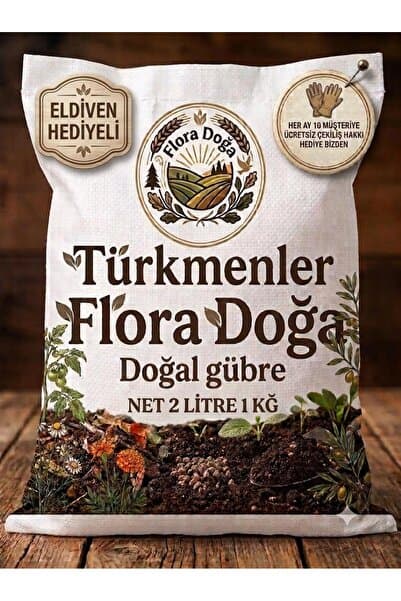 Türkmenler Flora Doğa Gübre Çiçek Bitki Meyve Sebze Ağaç Yanmış Kuru Hayvan Gübresi Doğal 1 kğ-2L