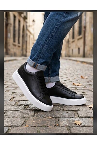 FAVORİSPOR Erkek Siyah Hakiki Deri Kalın Tabanlı Casual Sneaker
