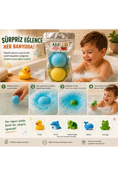 Alg Natural ALG Sürpriz Oyuncaklı Banyo Köpük Topu 2'li Paket – Renkli Eğlenceli Çocuk Banyo Bombası