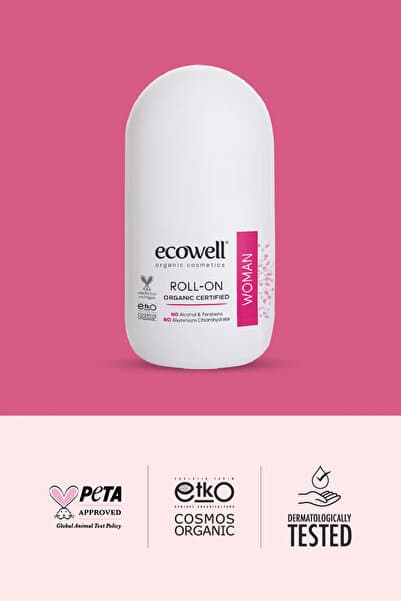 Ecowell Organik Roll-on Deodorant, Kadın, Vegan Sertifikalı, Doğal Ter Kokusu Önleyici, 75 ml