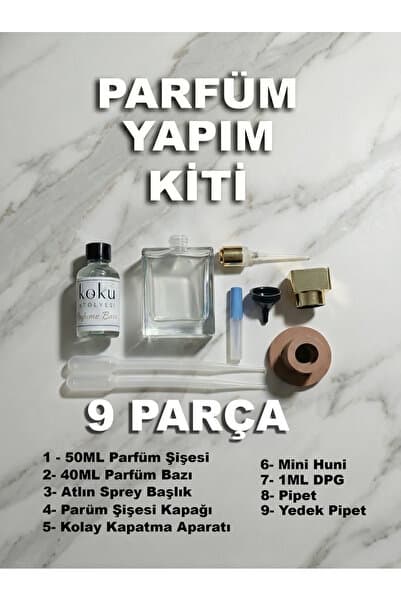 KokuAtölyesi Evde Parfüm Yapım Seti – 50 ml Şişe + 40 ml Parfüm Bazı + DPG Dahil Ekonomik Kit