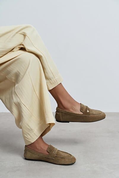 NİŞANTAŞI SHOES Vento Rome Bej Süet Deri Düz Taban Kadın Loafer