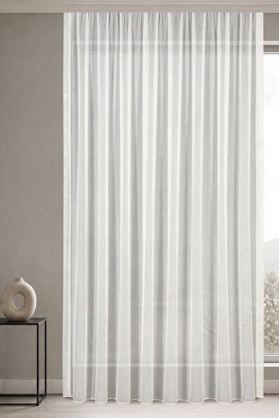 Gauze Fabric Design Simli Bambu Optik Beyaz Pilesiz (1x1) Tül Perde