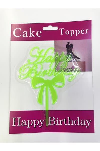 colezium Happy Birthday Yazılı Fiyonklu Pasta Kek Çubuğu Yeşil Renk