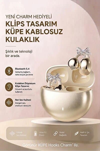 alphastore Fiyonk Charm Hediyeli Modern Klips Tasarımlı Kablosuz Kulaklık