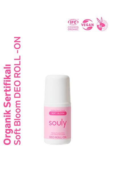 Souly Doğal Deo Roll-On Soft Bloom Çiçeksi&Pudralı - Cosmos Organic Sertifikalı Alüminyumsuz 50 ml