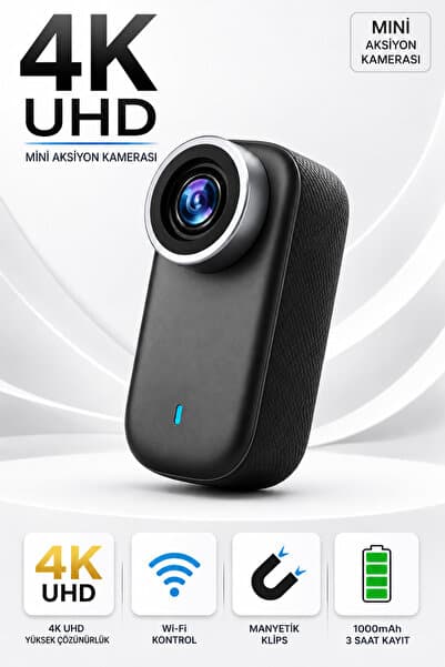 Omaze 4K UHD Mini Aksiyon Kamerası WiFi Bağlantılı Manyetik Klipsli Giyilebilir Body Cam Spor ve Vlog Kamerası