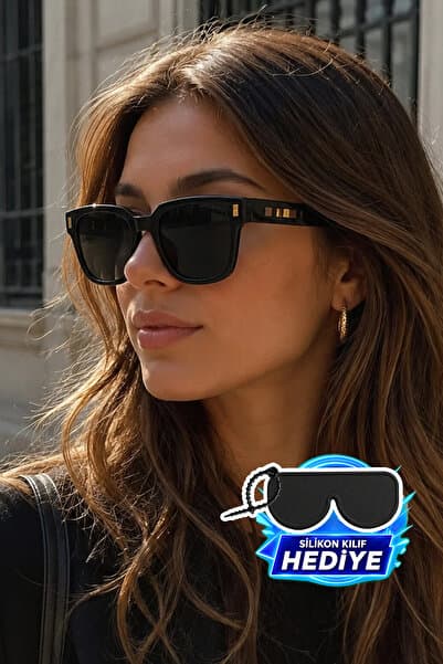 MİLANO KORS Unisex Gold Detay Siyah Çerçeve Siyah Cam Güneş Gözlüğü