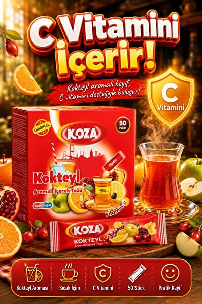 Koza C Vitamini Kokteyl Aromalı Pratik Lezzet Meyveli Tek İçimlik Premium İçecek Tozu 50 Stick