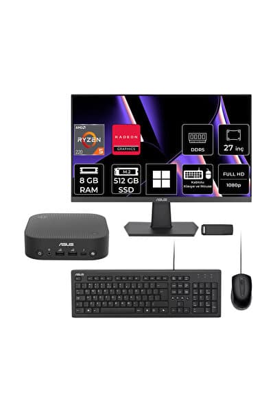 ASUS ExpertCenter PN54-S1 Ryzen 5 220 8GB RAM 512GB SSD 27" Full HD Monitör Win11 Pro PN54-BBR522MNS1P802 Mini Masaüstü Bilgisayar + PER4 USB BELLEK