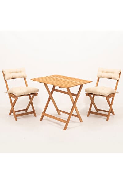 Meya Dekor Bahçe Mutfak 3'lü Bistro Set Katlanır Masa-sandalye 60x80 Masalı Sırt Ve Oturak Minderli Balkon Masa seti